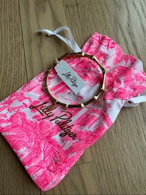 Lilly Pulitzer - Bamboo Jungle Bangle Bracelet and Pouch - Gold Metallic - NWT